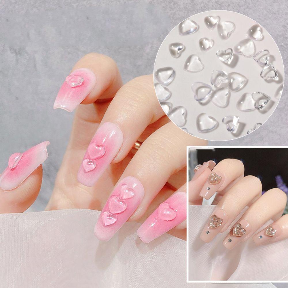 Bộ 50 Phụ Kiện Trang Trí Móng Tay Nghệ Thuật Trong Suốt Hình Trái Tim/ Trái Tim 3D Bằng Nhựa Resin Trong Suốt|Móng Tay|Trang Sức Móng Tay Nghệ Thuật