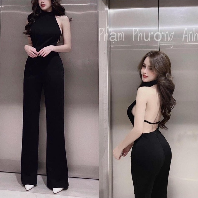 Jumpsuit Cổ Yếm Ống Suông Hỡ Lưng