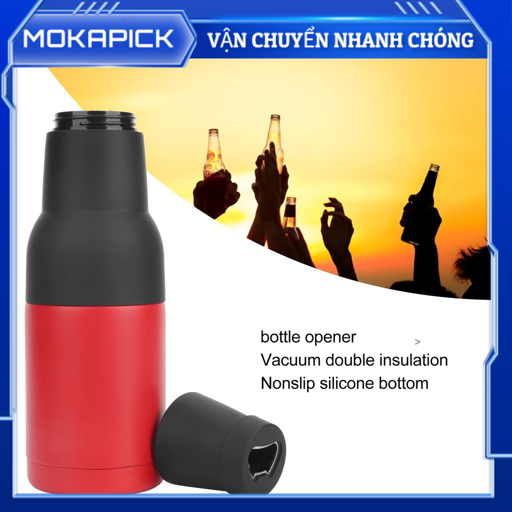 Mokapick Chai bia cách nhiệt Máy làm mát chai bằng thép không gỉ đôi chân với Dụng cụ mở nắp trượt cho lon 300 đến 400ml