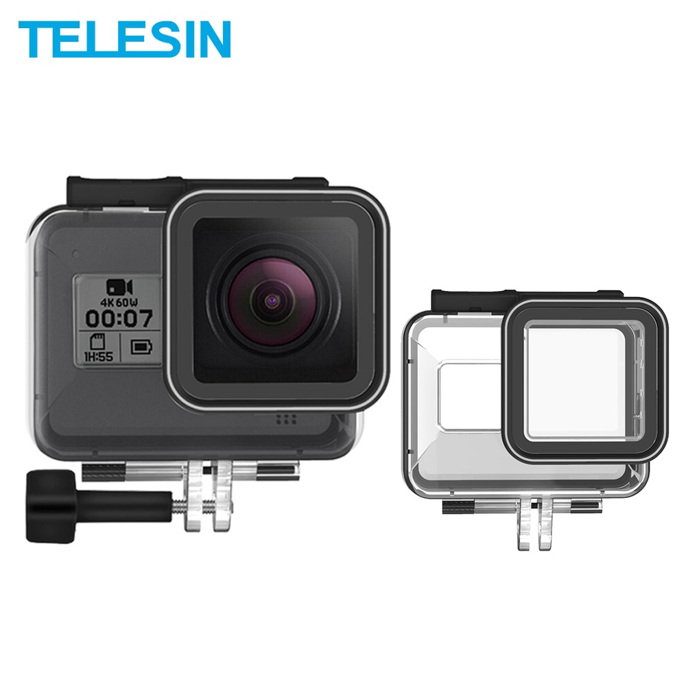 TELESIN 40M Underwater Nhà Trường hợp Che chống thấm nước cho GOPRO Anh hùng 8 Tempered Glass Lens Cover Transparent