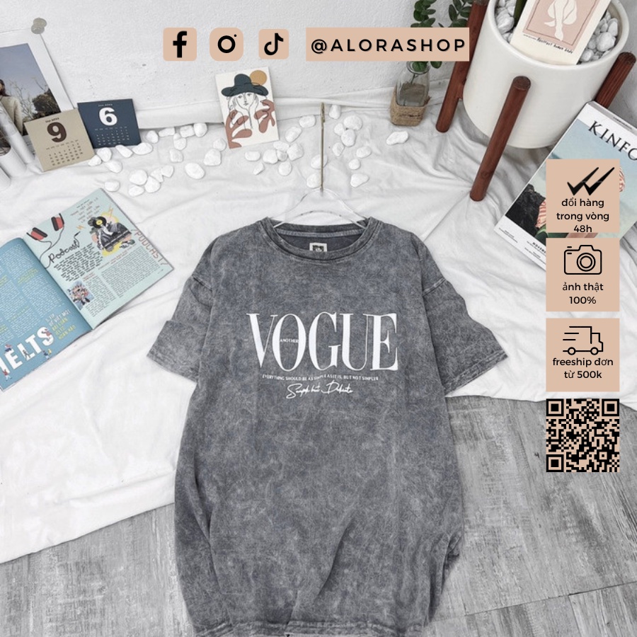 Áo thun loang tay lỡ phản quang in chữ ESSENTIALS/ VOGUE, áo phông nam nữ dáng dấu quần thời trang nữ Alora