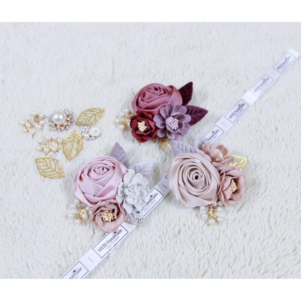 (SALE 50%) Hoa cài áo handmade mẫu hồng cuộn chùm siêu xinh