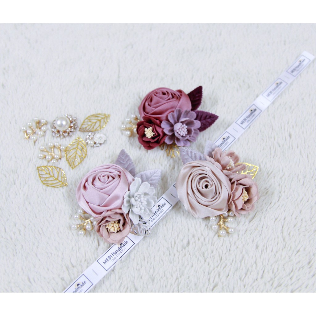 Hoa cài áo handmade mẫu hồng cuộn chùm siêu xinh (ảnh thật -nobox)