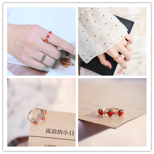 Nhẫn Hở Hình Trái Dâu Đính Đá Xinh Xắn