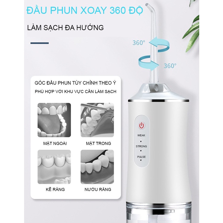 Tăm Nước Oral Irrigator Thông Minh  - 3 Chế Độ Tự Động - 4 Đầu Phun Đa Năng - Vệ Sinh Răng Miệng