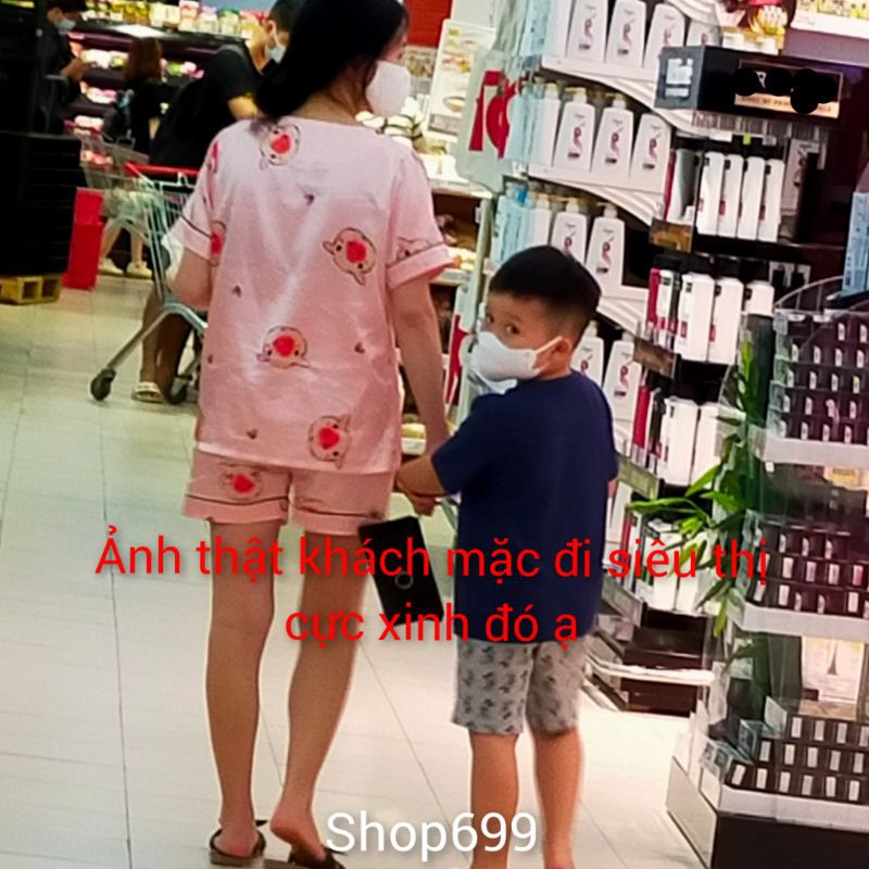 BỘ ĐỒ PIJAMA LỤA MẶC NHÀ NGẮN TAY QUẦN ĐÙI SIÊU XINH HÀNG QUẢNG CHÂU CAO CÂP