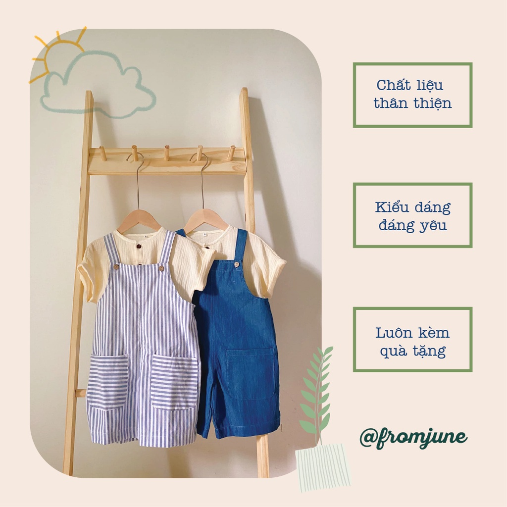 Bộ yếm ngắn tay chất liệu muslin thoáng mát mùa hè dành cho bé trai