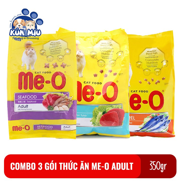 Combo 3 gói Thức ăn cho mèo lớn đã trưởng thành trên 1 tuổi Me-O Adult 350gr