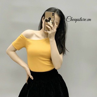 Áo lệch vai ngắn tay chất cotton zip 🔥 Áo thun hở vai form ôm hottrend nhiều màu A23