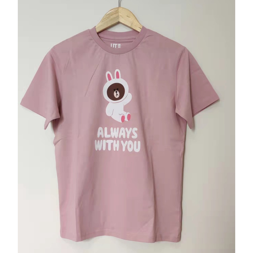 LINE FRIENDS Áo Thun Cotton Nguyên Chất Tay Ngắn In Hình Gấu Nâu Uniqlo UT Line Cho Cặp Đôi
