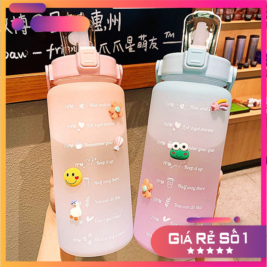 Bình Đựng Nước 2L Dễ Thương Có Vạch Báo Giờ Uống Nước
