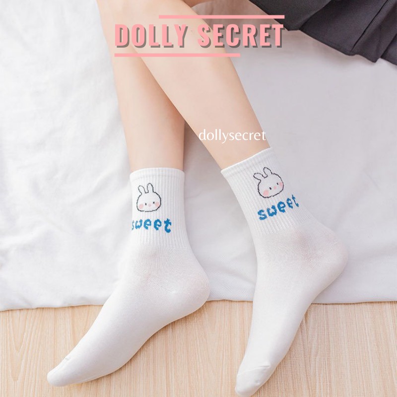 Tất cổ cao màu trắng hình gấu dễ thương cute phong cách Hàn Quốc chất liệu len cotton mềm mại cho nữ DOLLY SECRET T09