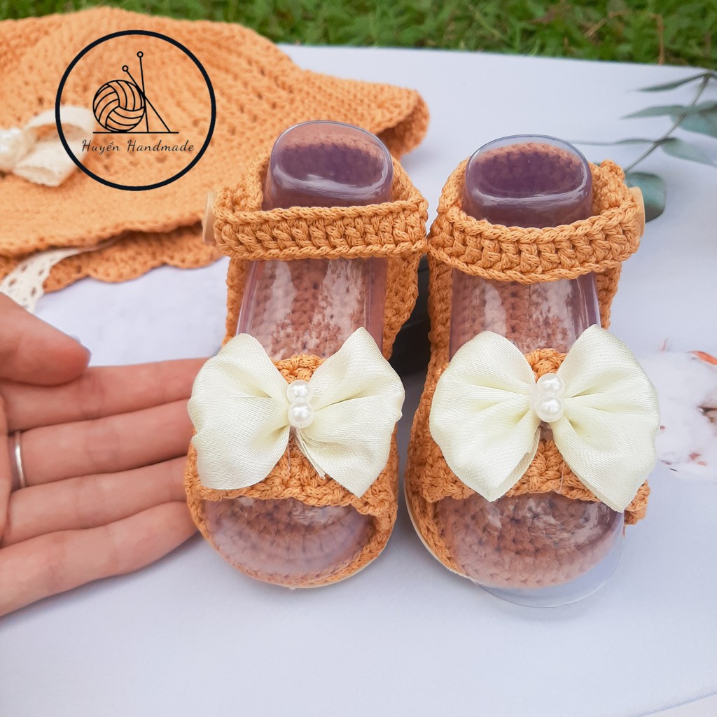 Sét mũ cho bé rộng vành+Sandal xinh xắn dễ thương HANDMADE cho bé gái 6 tháng - 2 tuổi(ib để đặt theo kích thước bé)