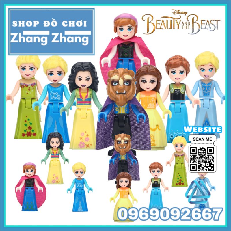 Đồ chơi Xếp hình Belle Beast - Mulan Anna - Elsa Cinderella Người đẹp và quái thú lọ lem Minifigures Lele F002 009