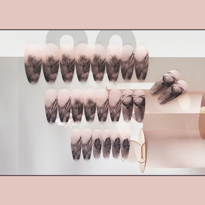 Móng Tay Giả Màu Hoa Hồng Sẫm Phong Cách Mới Chống Nước Có Thể Tháo Rời