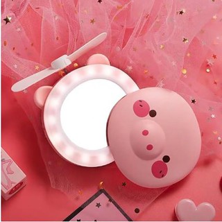Quạt con heo mini có đèn, gương và quạt