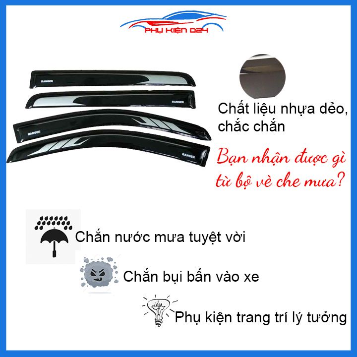 Vè mưa Ranger 2013-2014-2015 vè sơn gồ 2 màu che mưa bảo vệ xe