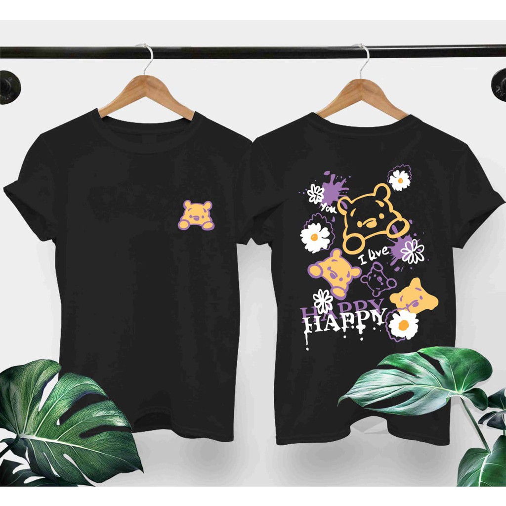 Elelyon / POOHH HAPPY BLACK JN0049 / Áo Thun OVERSIZE / Áo Thun Nữ
