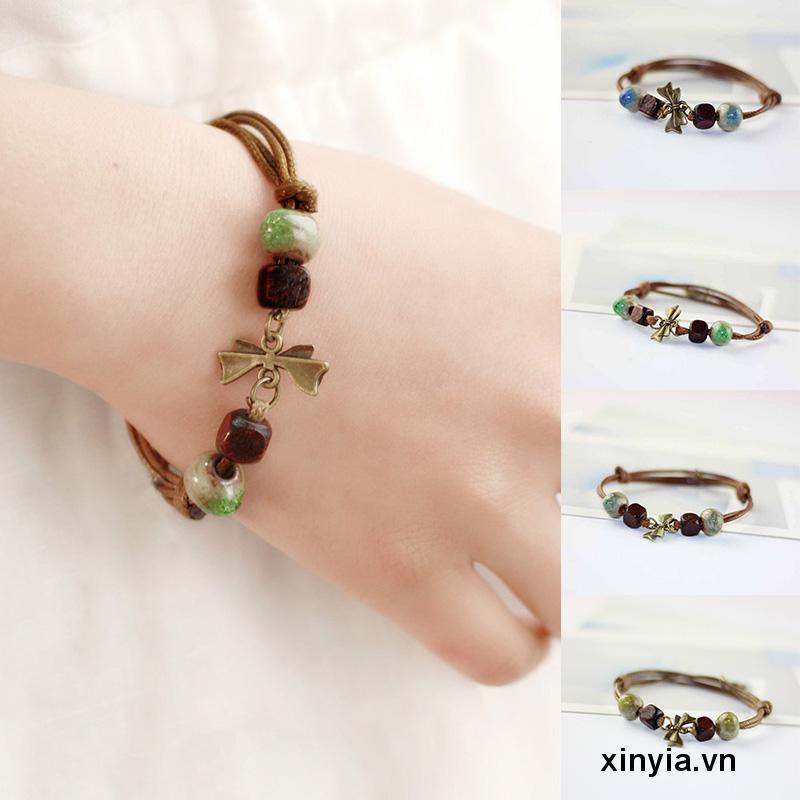Vòng Đeo Tay Dây Bện Phối Gốm Sứ Thời Trang Dành Cho Nữ