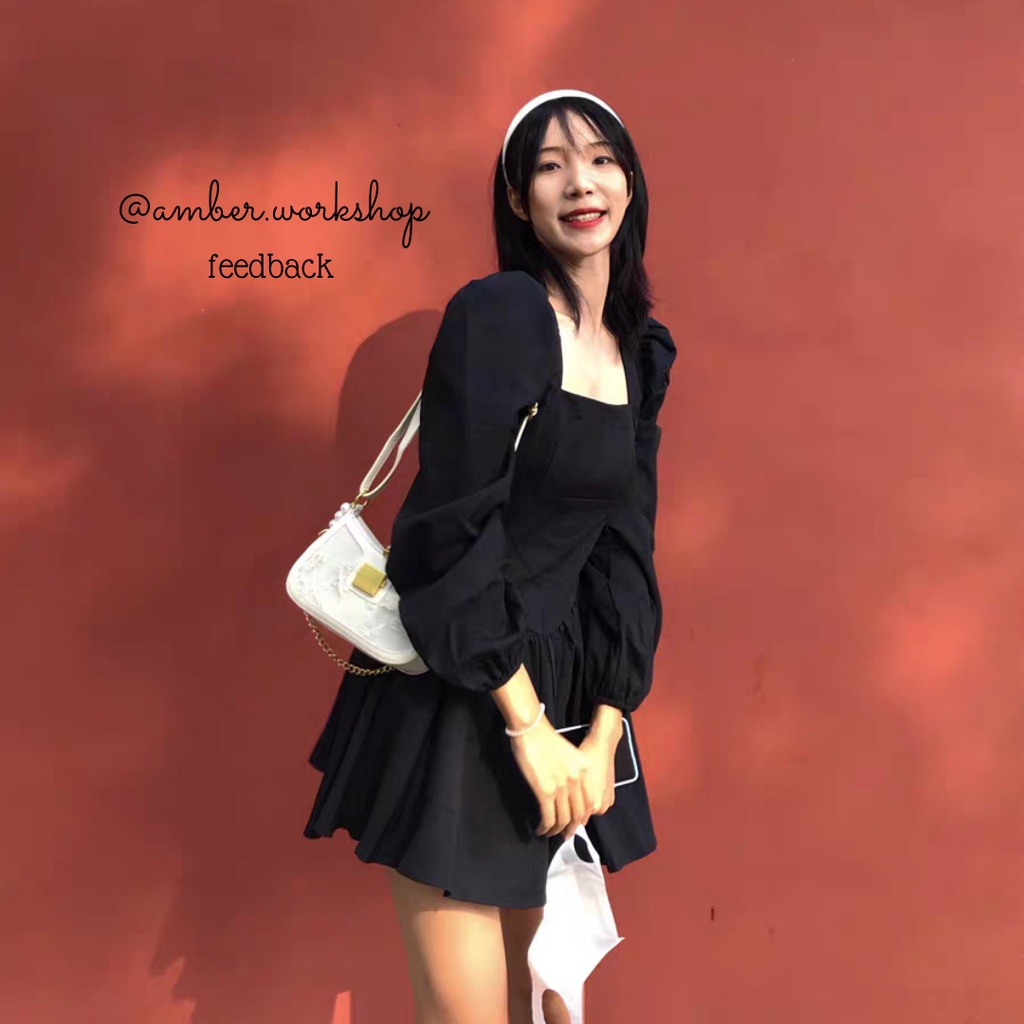 Váy xòe cổ vuông tay bồng DR001