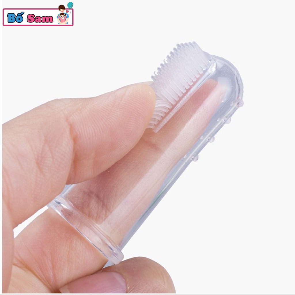 Rơ lưỡi silicon xỏ ngón, tưa lưỡi đánh răng cho bé có hộp đựng vệ sinh Shop Bố Sam