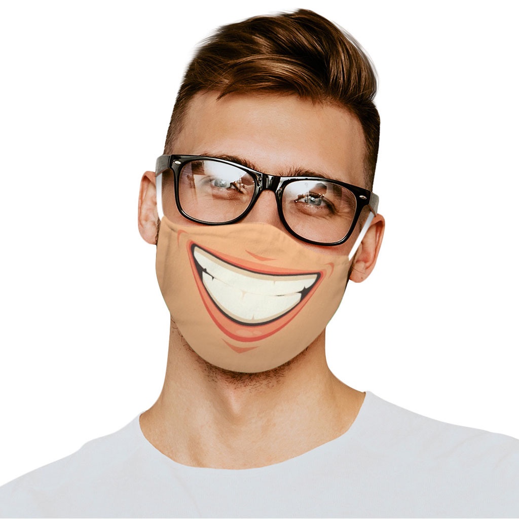 Khẩu trang mặt cười in hình 3D miệng hài hước vui nhộn troll dị, chất liệu vải mềm 2 lớp