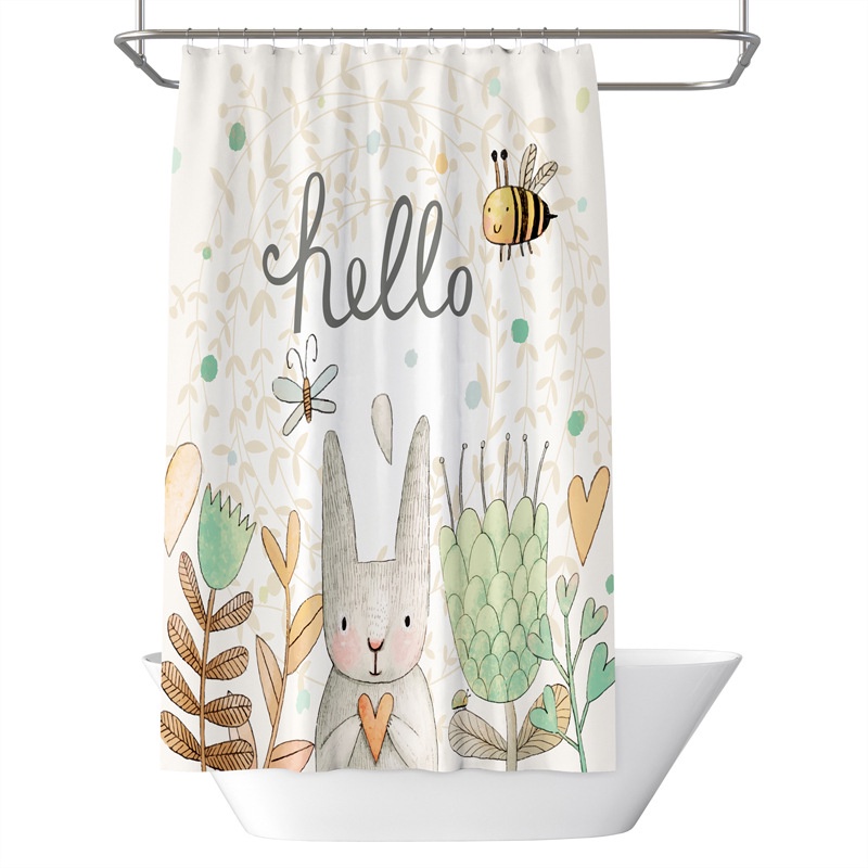 Rèm che nhà tắm bằng polyester chống nước họa tiết thỏ hoạt hình xinh xắn