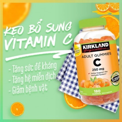 Kẹo dẻo bổ sung vitamin c Kirkland Adult Gummies C 250mg 180 viên EDS Hàng Mỹ cung cấp năng lượng, sức đề kháng mỗi ngày