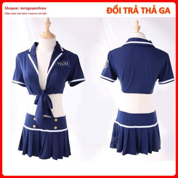 Bộ ngủ cosplay tiếp viên gợi cảm, đầm ngủ cosplay sexy PO-Lice xanh, váy ngủ dáng xòe indoor - mrnguyenhieu - Hà Nội