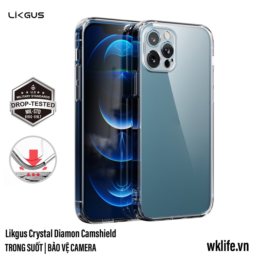 Ốp Trong Suốt Likgus Crystal Diamon Camshield Viền Dẻo Lưng Cứng Chống Ố Bảo Vệ Camera Toàn Diện