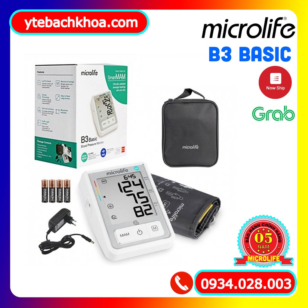 [CHÍNH HÃNG] MÁY ĐO HUYẾT ÁP MICROLIFE B3 BASIC - MẪU MỚI 2022 - BẢO HÀNH 05 NĂM 01 ĐỔI 01