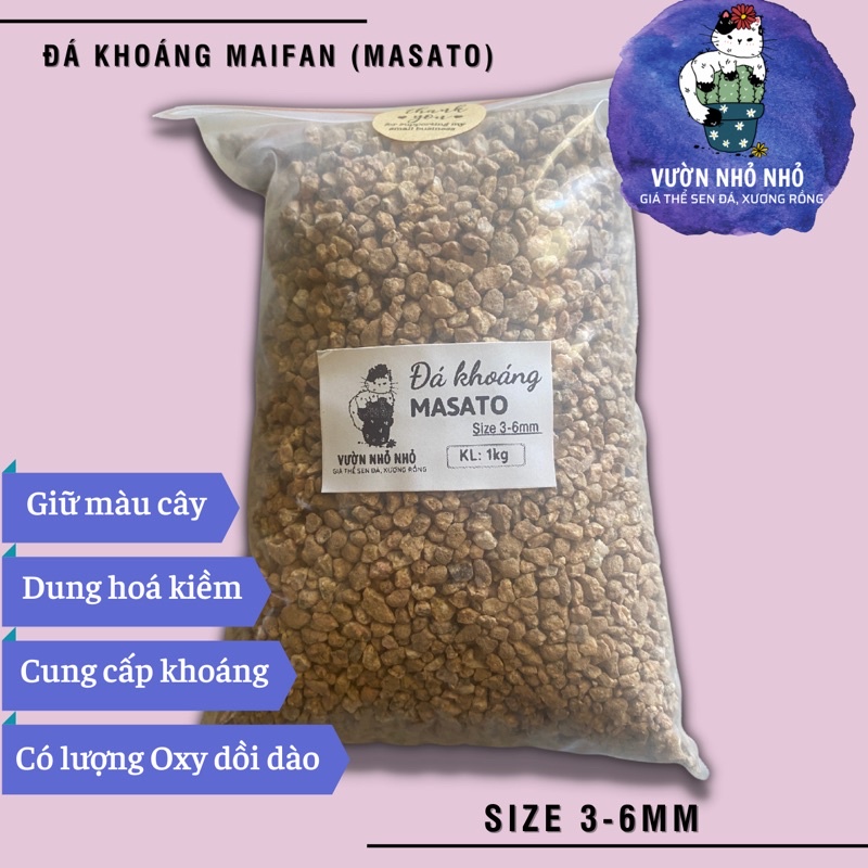 1kg Size 3-6mm Đá khoáng Masato, Maifan đã sàng sơ rải mặt, trộn giá thể, hỗ trợ lên màu sen đá, xương rồng