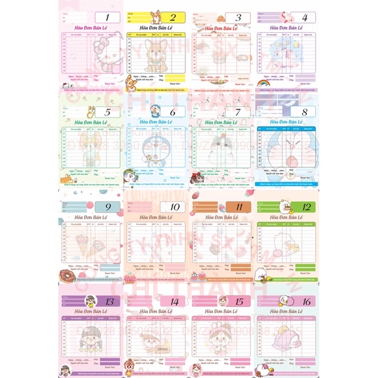 HOÁ ĐƠN BÁN LẺ CUTE 14.5x10.2cm giấy Định lượng 70