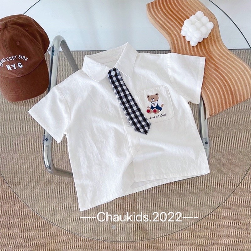 Bộ gấu cà vạt quần kẻ cho bé trai