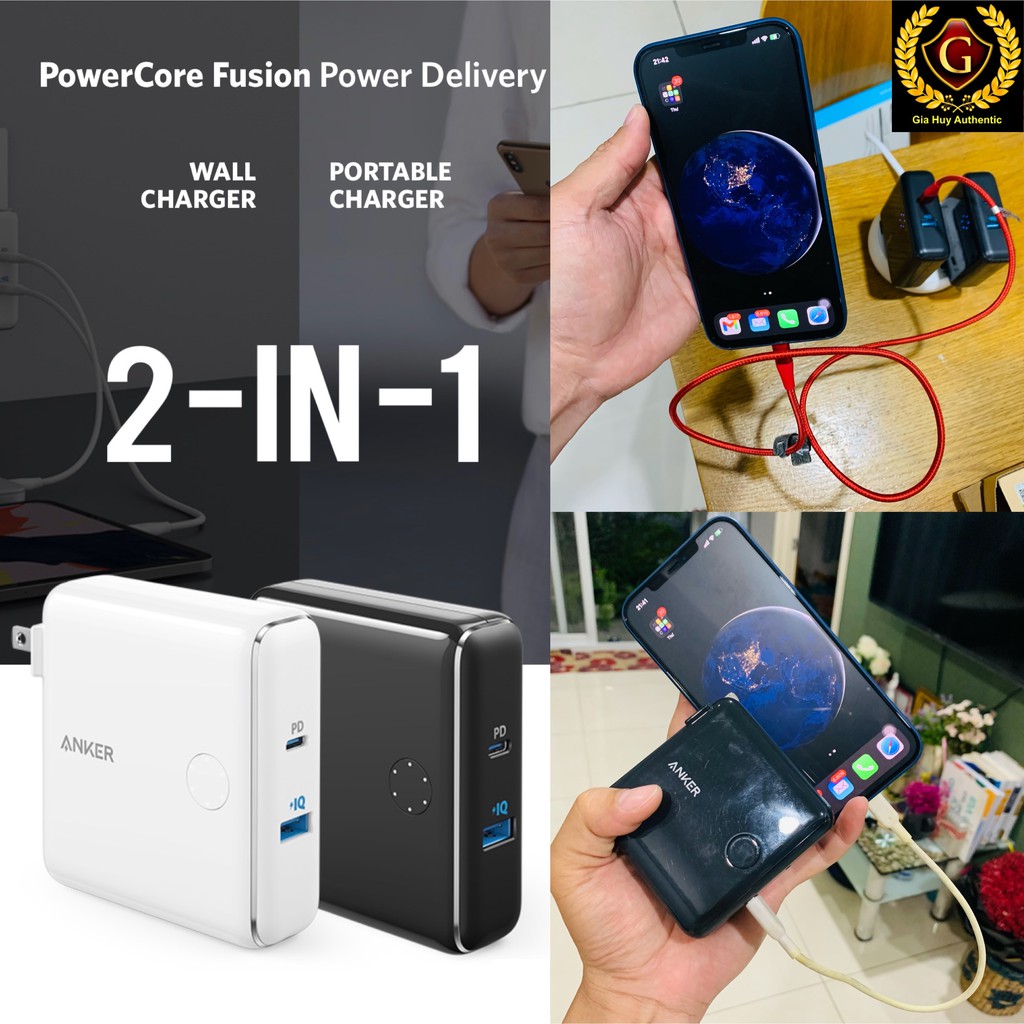 {Used} Củ sạc KIÊM Pin sạc dự phòng ANKER PowerCore Fusion A1622 Power Deivery 30W 5000mAh (1C PD 30W + 1A PiQ 12W)