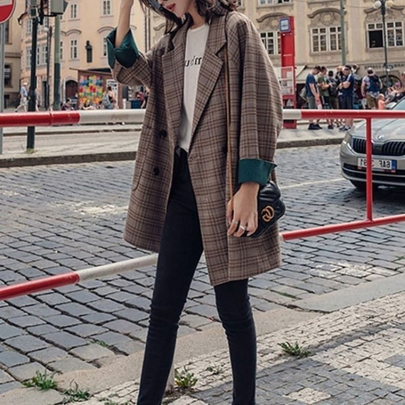ÁO KHOÁT BLAZER NỮ PHONG CÁCH HÀN KẺ SỌC CARO