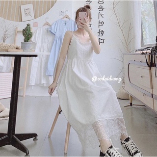Váy 2 dây maxi ren trắng (Ảnh thật)