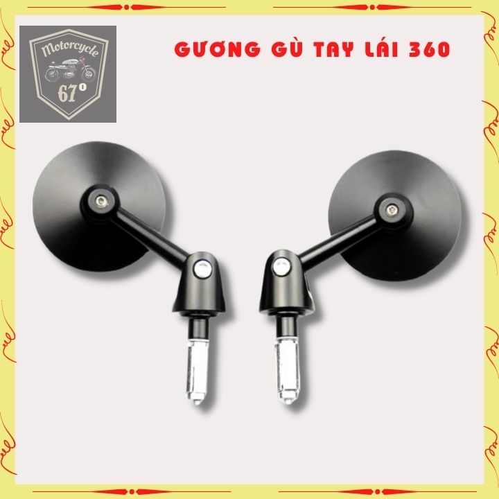 Gương gù tay lái CAFE RACER kính gù tròn cao cấp làm gương kiểng xe độ xoay 180