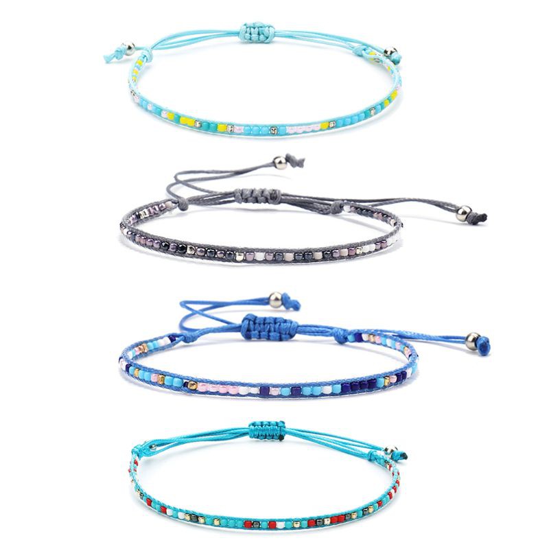 Vòng tay dây sáp handmade đan hạt nhựa phong cách dân tộc cổ điển