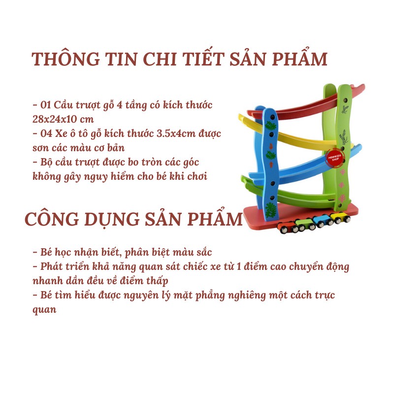 Đồ Chơi Xe Cầu Trượt 4 Tầng tặng kèm 4 Ô tô Bằng Gỗ Dành Cho Bé, AKA Store