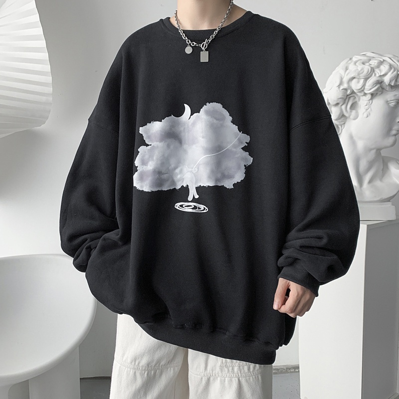 Áo Sweater Cổ Tròn Dáng Rộng In Họa Tiết Đơn Giản Phong Cách Hàn Quốc Cho Nam