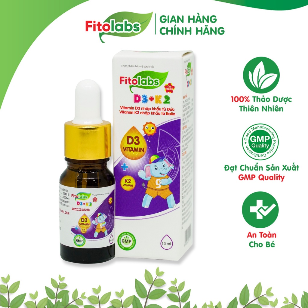 Vitamin D3K2-MK7 Fitolabs Dạng Nhỏ Giọt Dễ Dùng, Giúp Bé Tăng Chiều Cao, Xương Chắc Khỏe Lọ 10ml FITO1