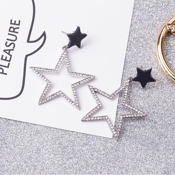 Khuyên Tai Hình Ngôi Sao Đính Viền Đá Phong Cách Hàn Quốc i07