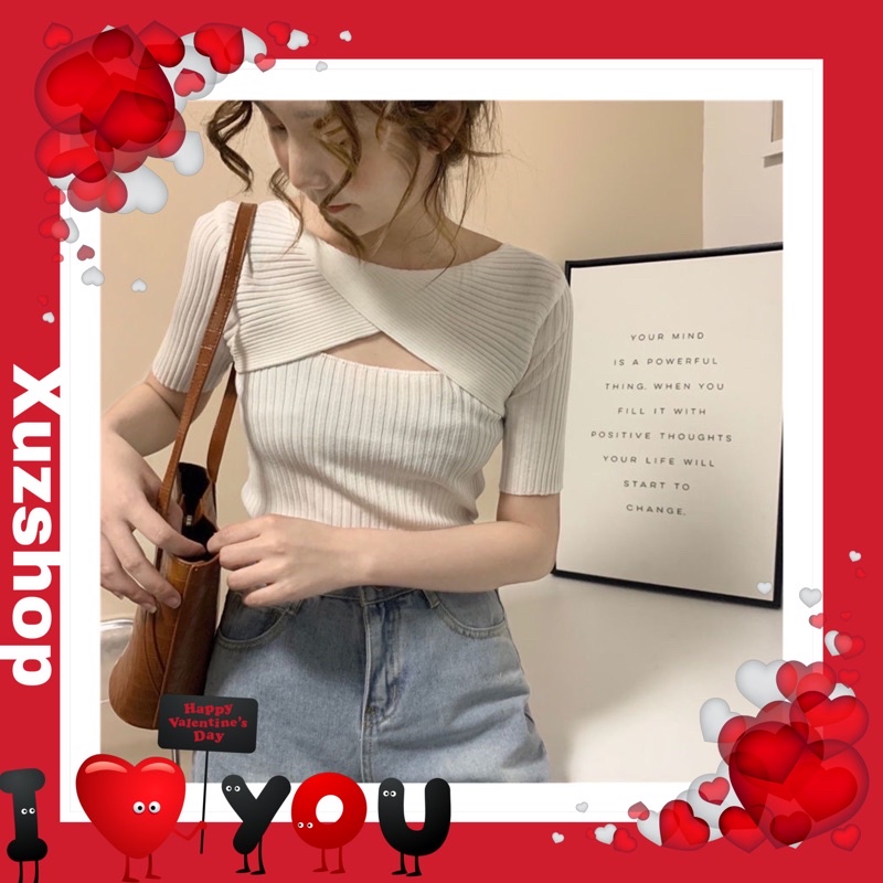 A10 Áo Len Montoghi Gân Xoắn Ngực Hở Lưng Nhẹ Hè Thu