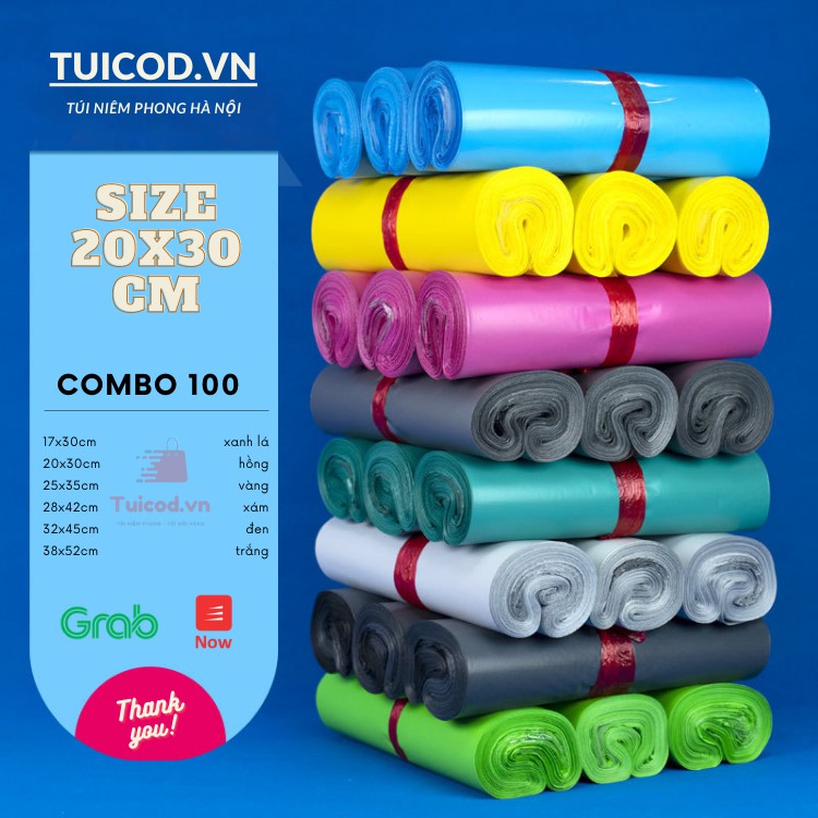 Tuigoihang 100 Túi Đóng Hàng 20x30 cm, Túi Niêm Phong Tự Dính Cao Cấp size 20x30 cm