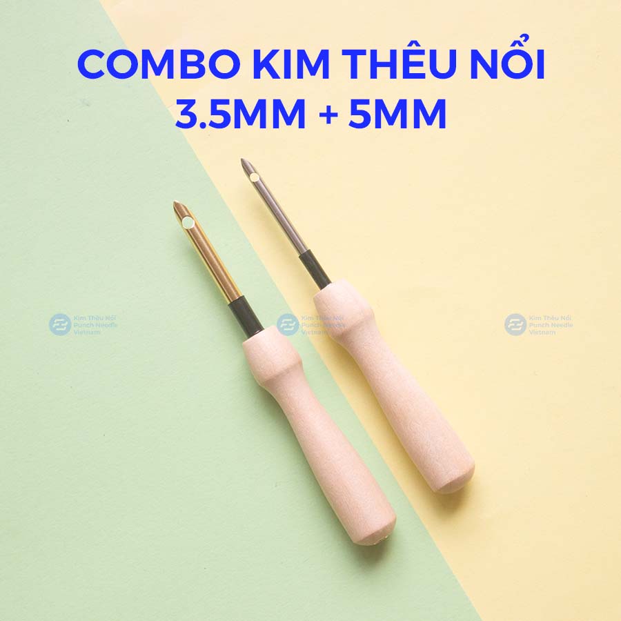 Combo Kim Thêu Nổi 3.5mm và 5mm chuôi gỗ sử dụng len đan móc, Punch Needle 3.5mm & 5mm using yarn - Tặng kèm mẫu thử