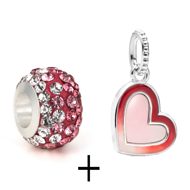 Bộ 2 Mặt Trang Sức Đá Pha Lê Hồng Hình Trái Tim