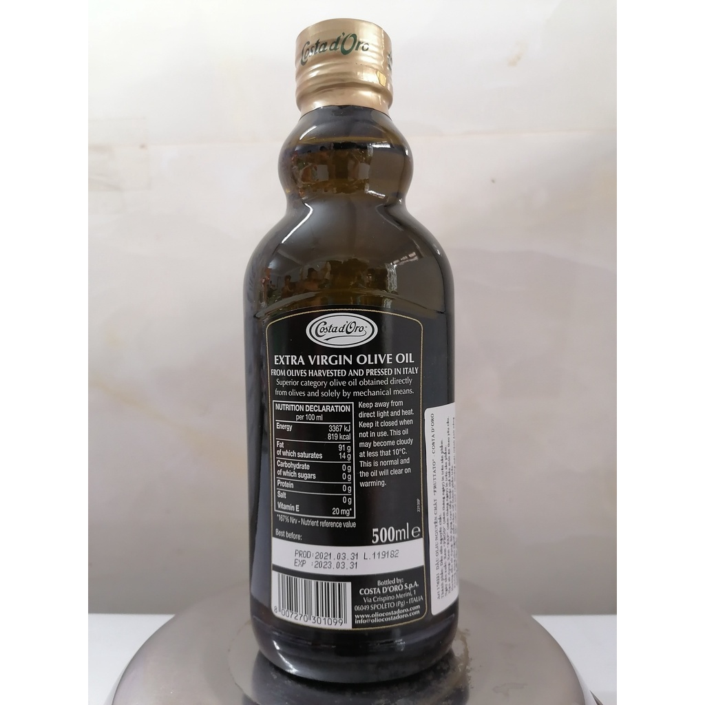 [500ml - FRUTTATO] DẦU Ô LIU NGUYÊN CHẤT ÉP LẠNH [Italia] COSTA D’ORO Extra Virgin Olive Oil