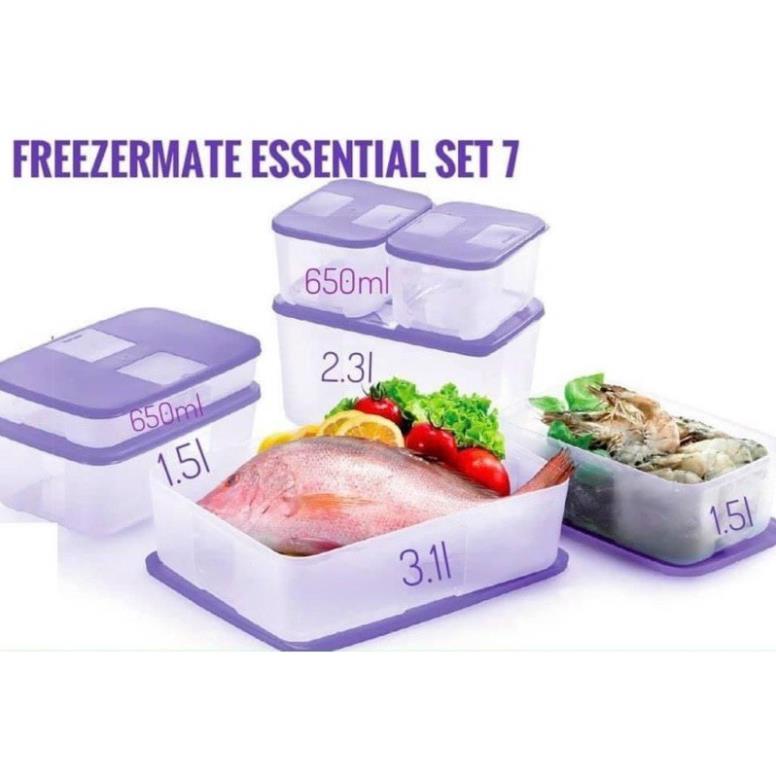Bộ 7 hộp trữ đông nắp tím Tupperware Essential fit 7- hàng chính hãng tupperware phân phối tại VN