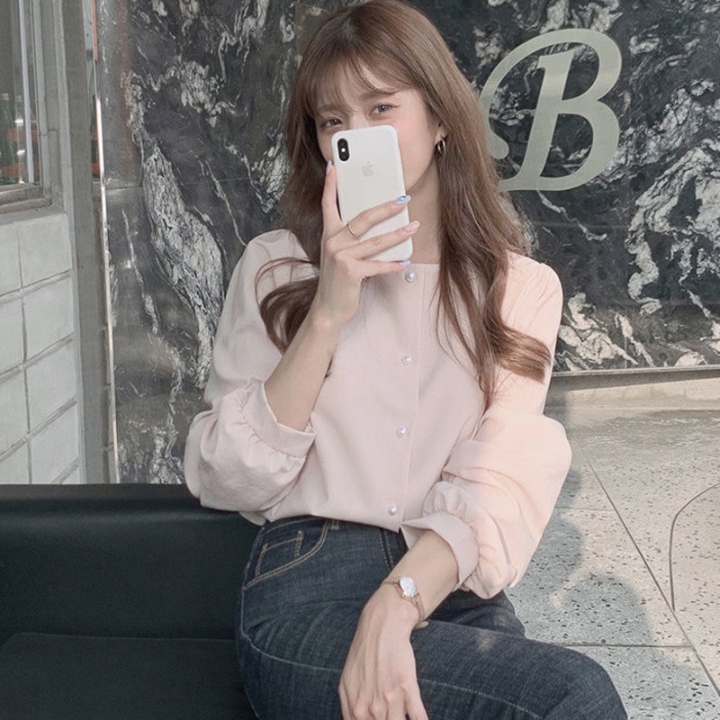 Áo Sơ Mi Dài Tay Phong Cách Hàn Quốc 175286 Áo Sơ Mi Cổ Vuông Dáng Rộng Màu Sắc Ngọt Ngào Phong Cách Phương Tây